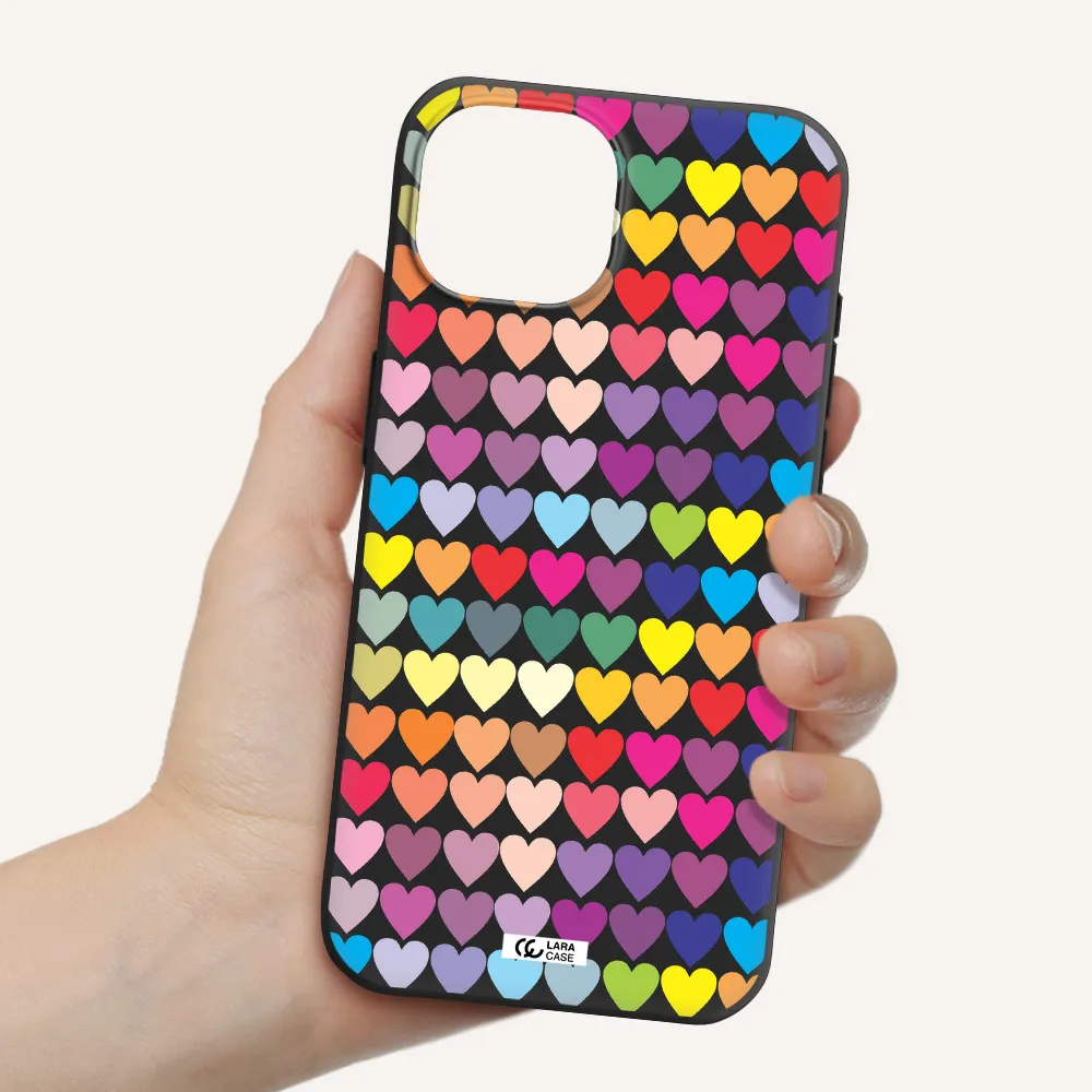 a colorful heart pattern Apple iPhone 15 Silicone black Case