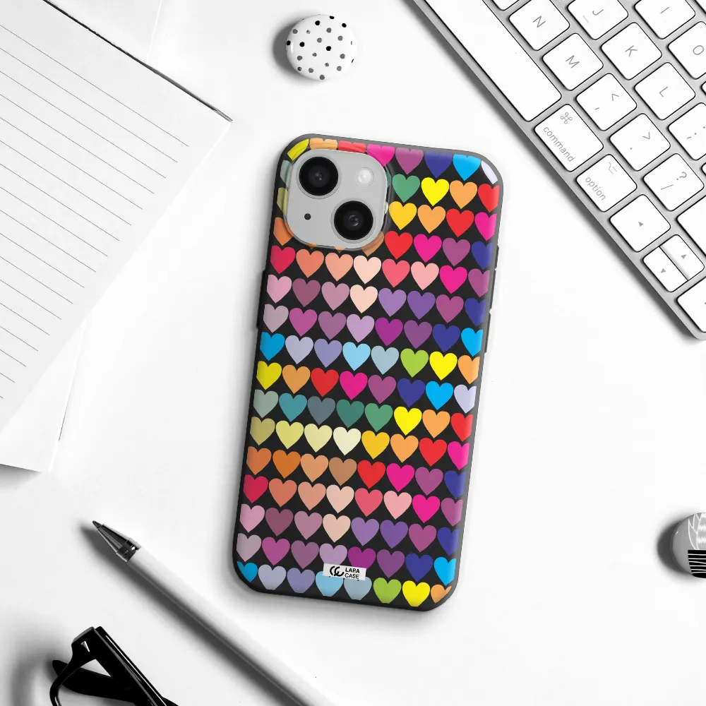 a colorful heart pattern Apple iPhone 15 Silicone black Case