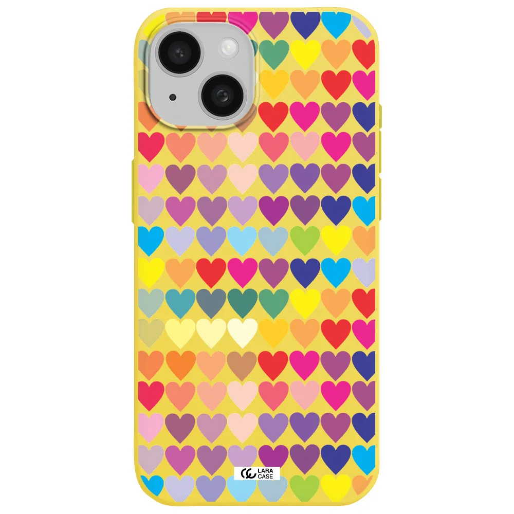 a colorful heart pattern Apple iPhone 15 Silicone canary yellow Case