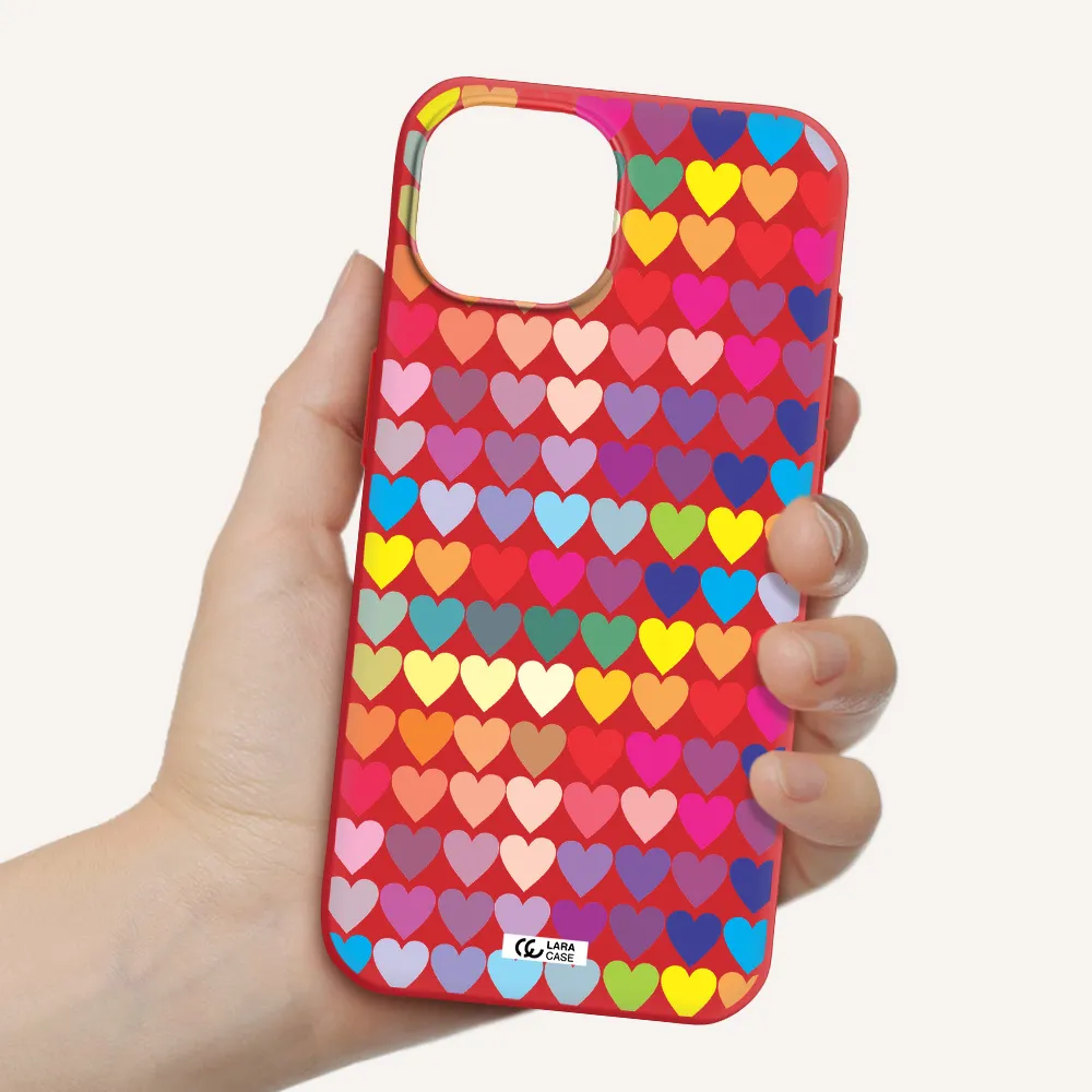 A Colorful Heart Pattern Apple Iphone 15 Silicone Imperial Red Case