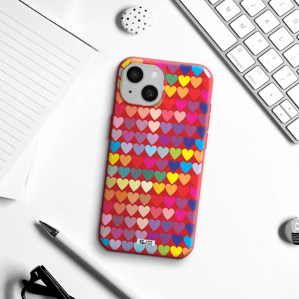 A Colorful Heart Pattern Apple Iphone 15 Silicone Imperial Red Case