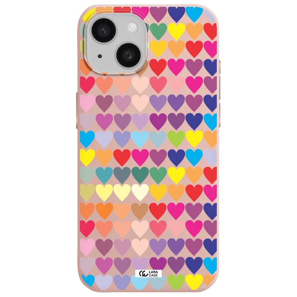 A Colorful Heart Pattern Apple Iphone 15 Silicone Pastel Pink Case