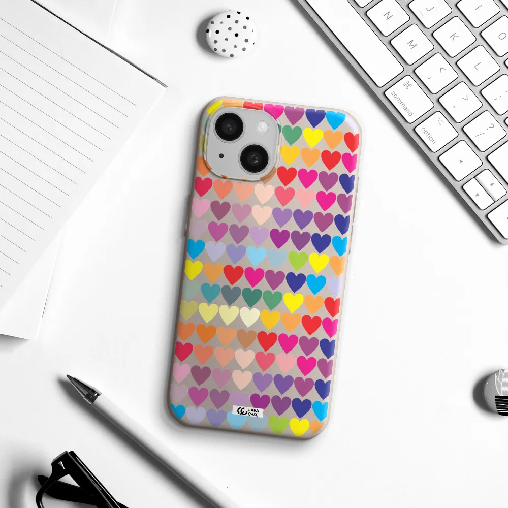 a colorful heart pattern Apple iPhone 15 Silicone Stone Case