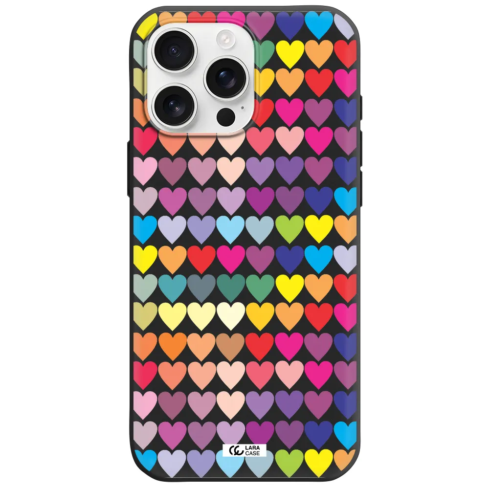 A Colorful Heart Pattern Apple Iphone 16 Pro Max Silicone Black Case