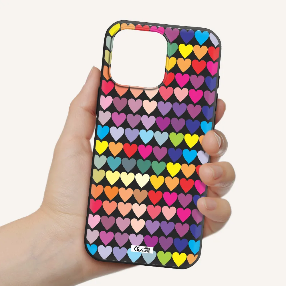 A Colorful Heart Pattern Apple Iphone 16 Pro Max Silicone Black Case