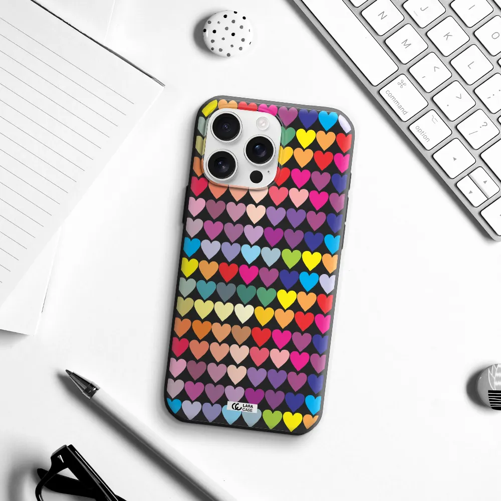 A Colorful Heart Pattern Apple Iphone 16 Pro Max Silicone Black Case