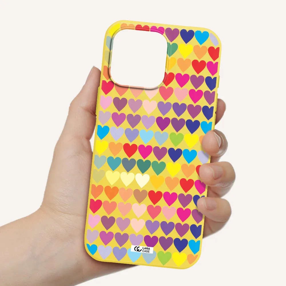 A Colorful Heart Pattern Apple Iphone 16 Pro Max Silicone Canary Yellow Case