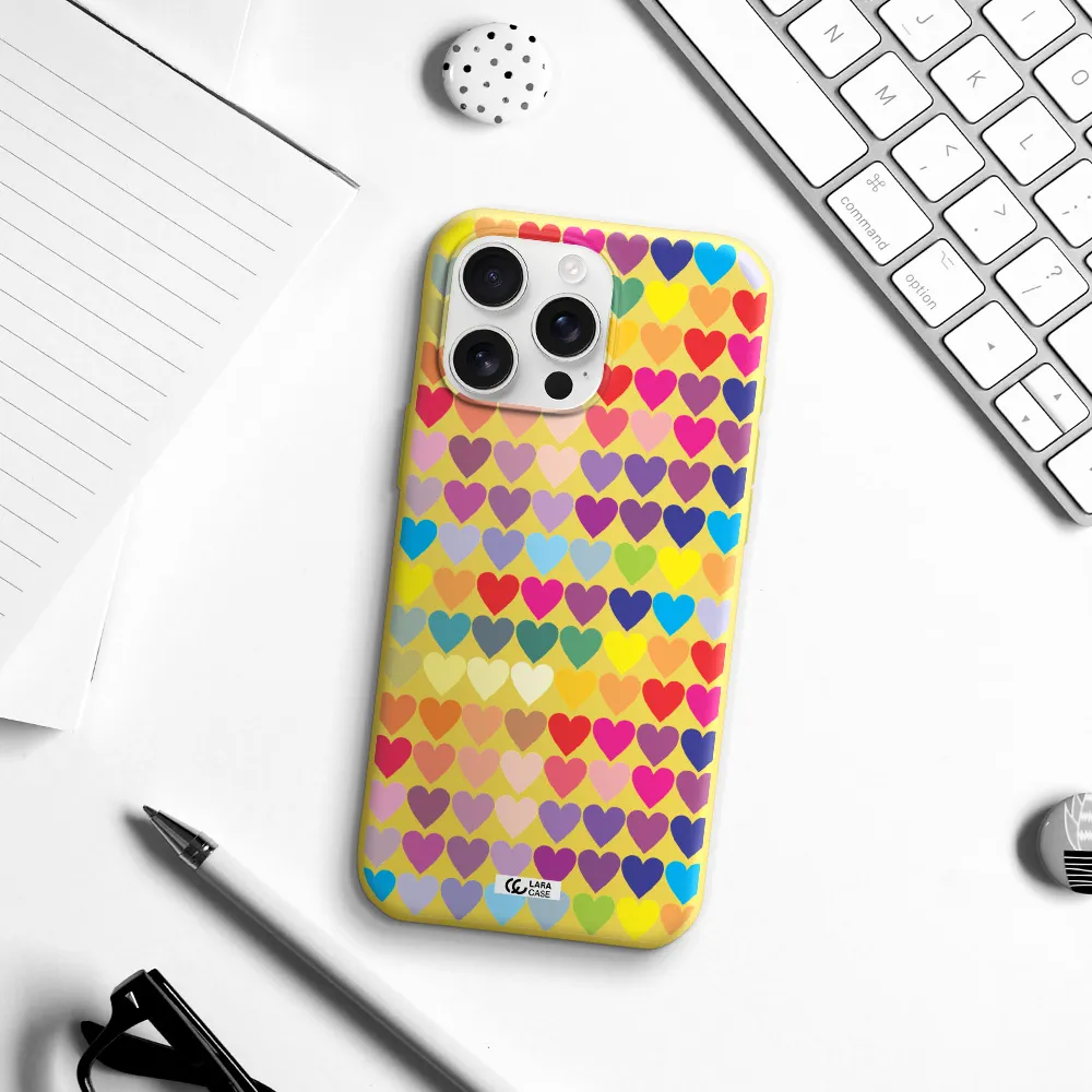 A Colorful Heart Pattern Apple Iphone 16 Pro Max Silicone Canary Yellow Case