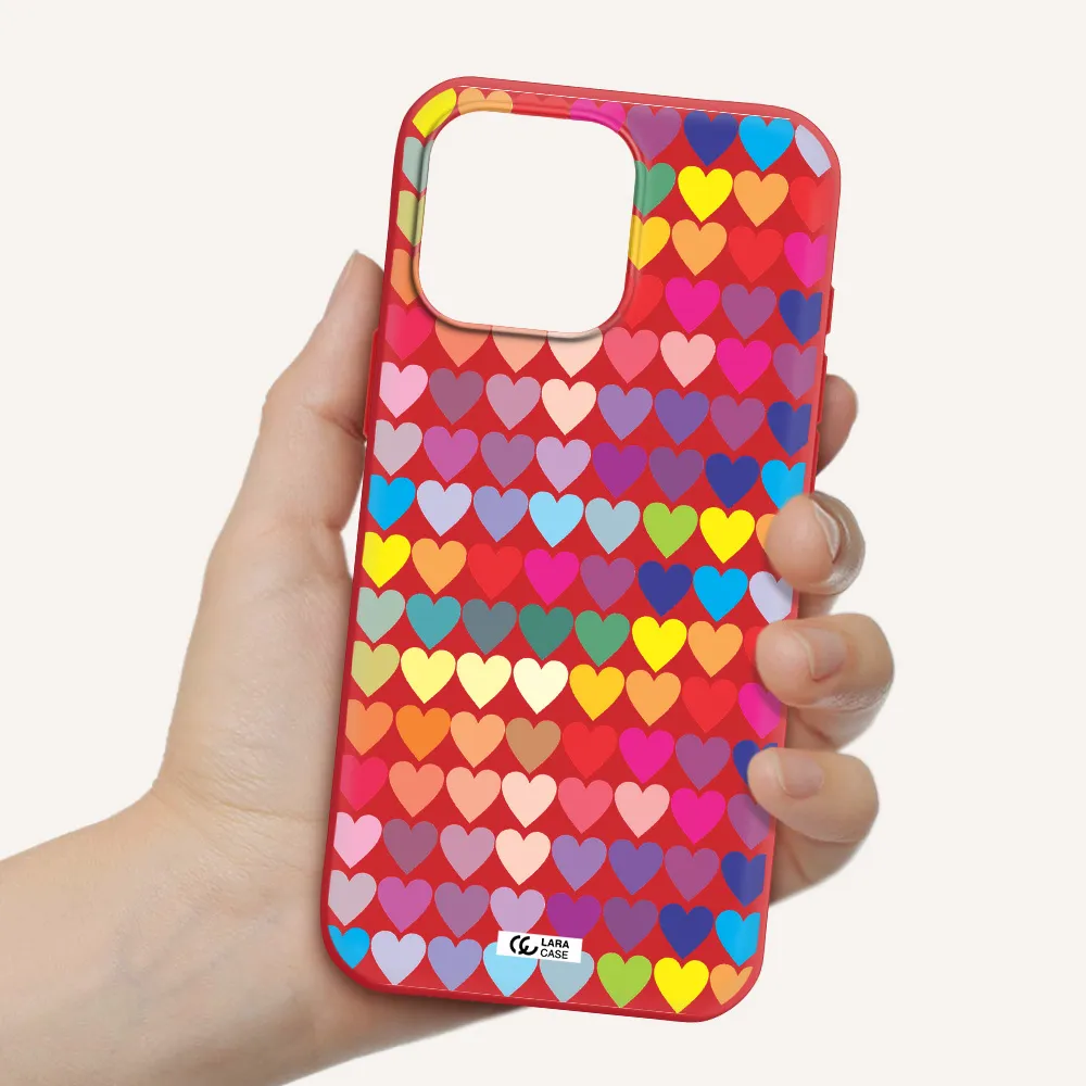A Colorful Heart Pattern Apple Iphone 16 Pro Max Silicone Imperial Red Case