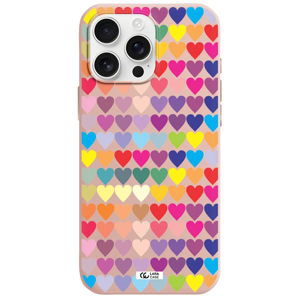 A Colorful Heart Pattern Apple Iphone 16 Pro Max Silicone Pastel Pink Case