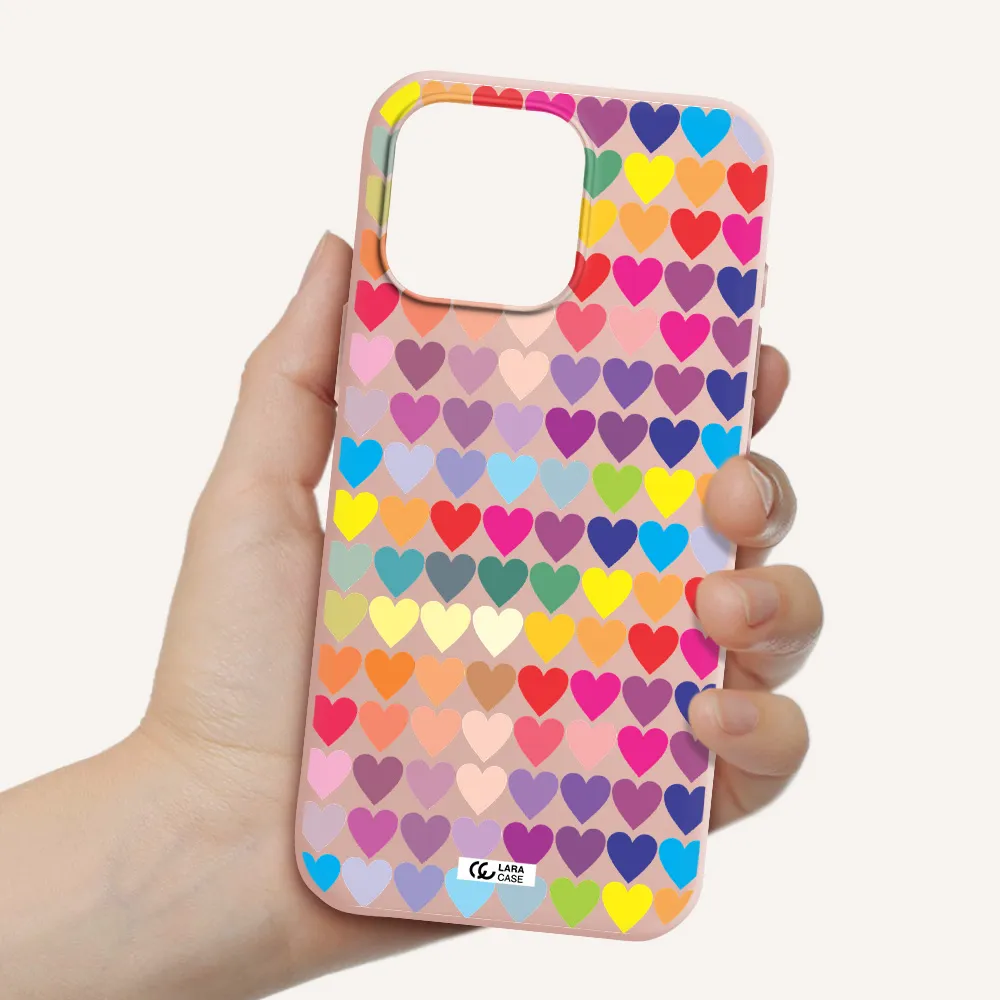 A Colorful Heart Pattern Apple Iphone 16 Pro Max Silicone Pastel Pink Case