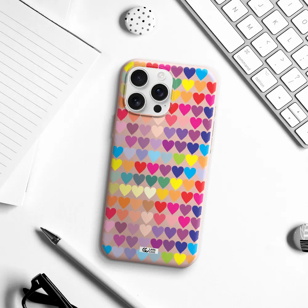 A Colorful Heart Pattern Apple Iphone 16 Pro Max Silicone Pastel Pink Case