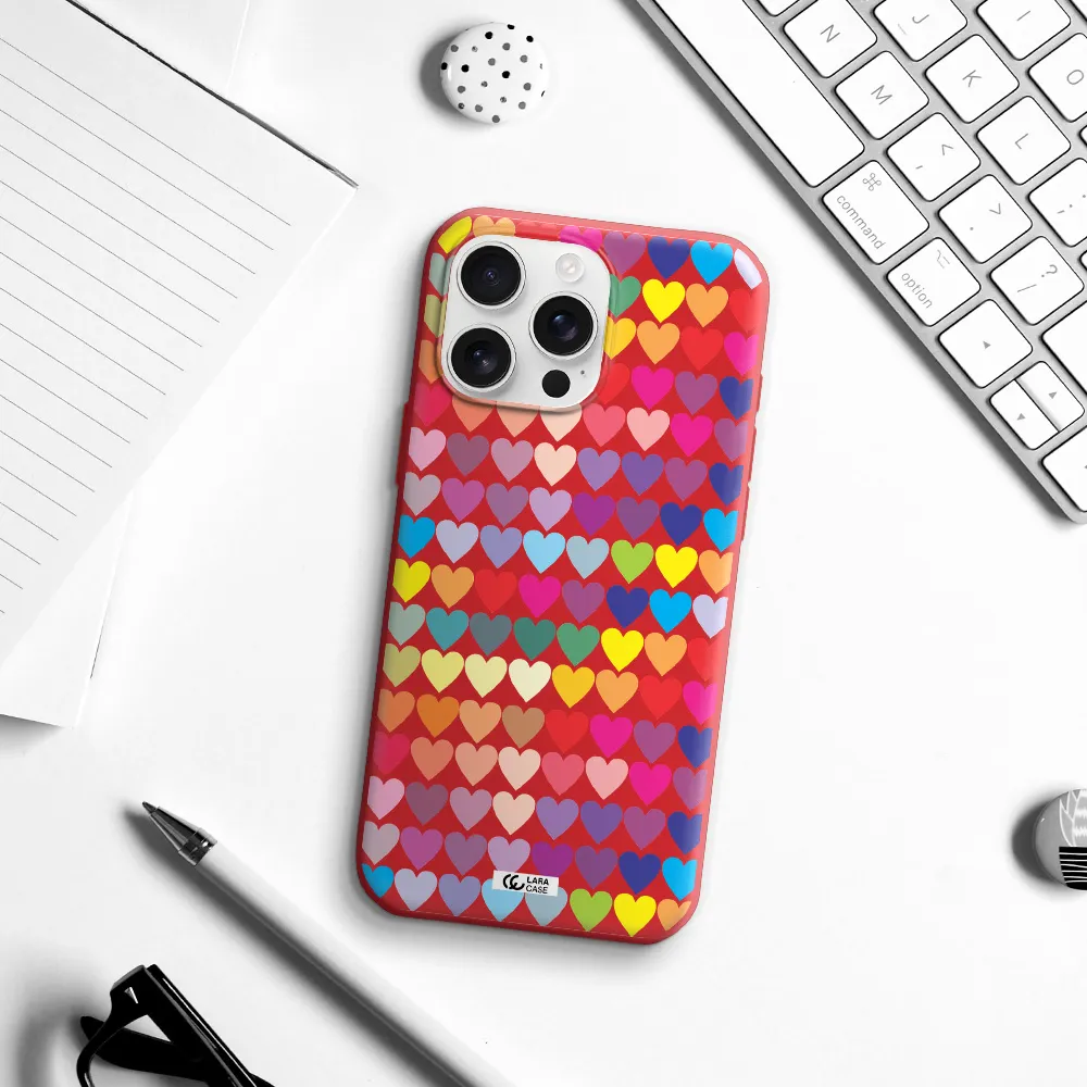 A Colorful Heart Pattern Apple Iphone 16 Pro Max Silicone Stone Case