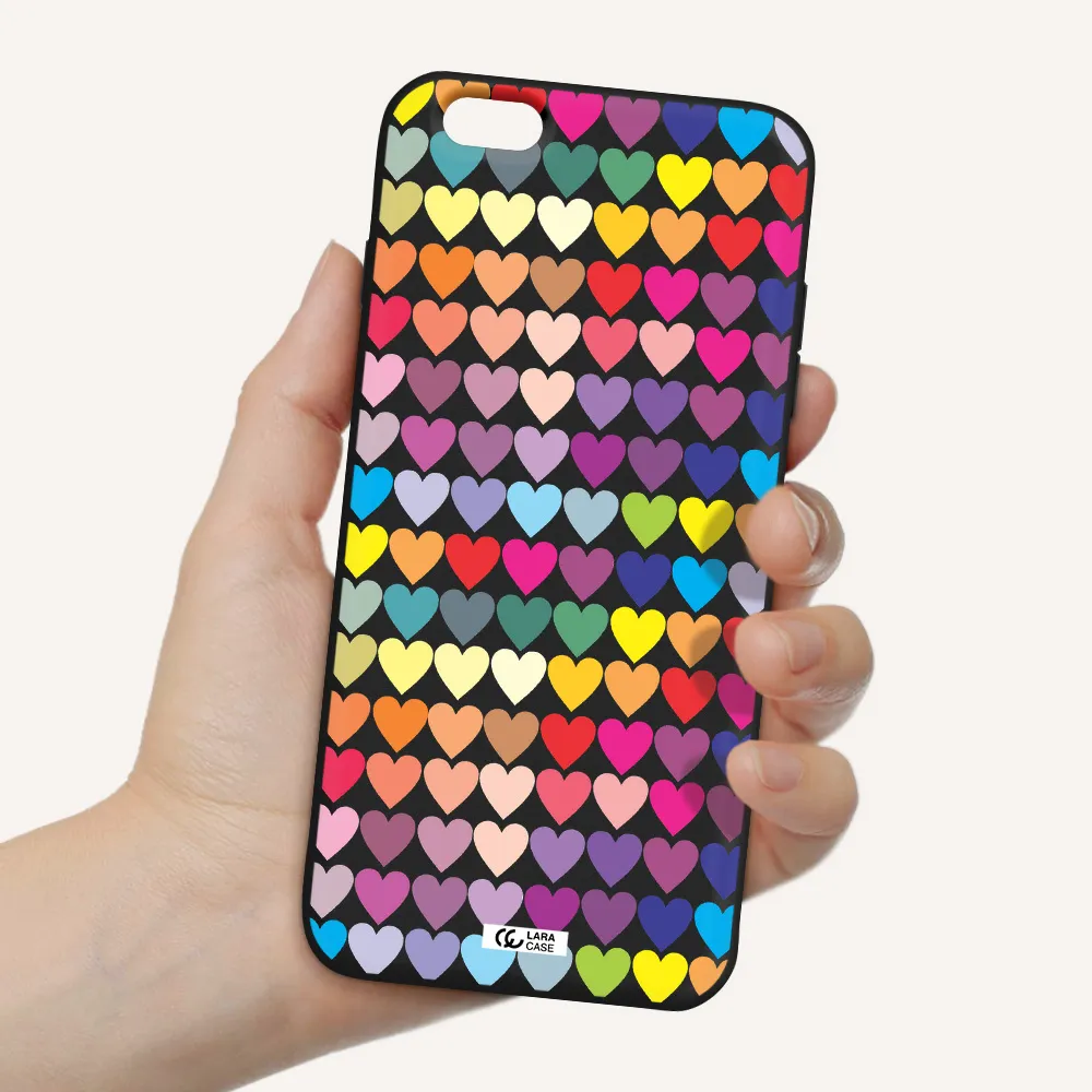 a colorful heart pattern Apple iPhone 6 plus Silicone black Case