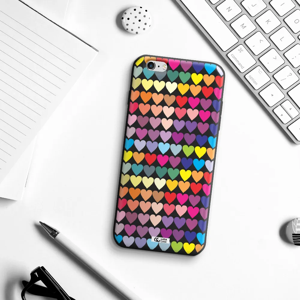 a colorful heart pattern Apple iPhone 6 plus Silicone black Case