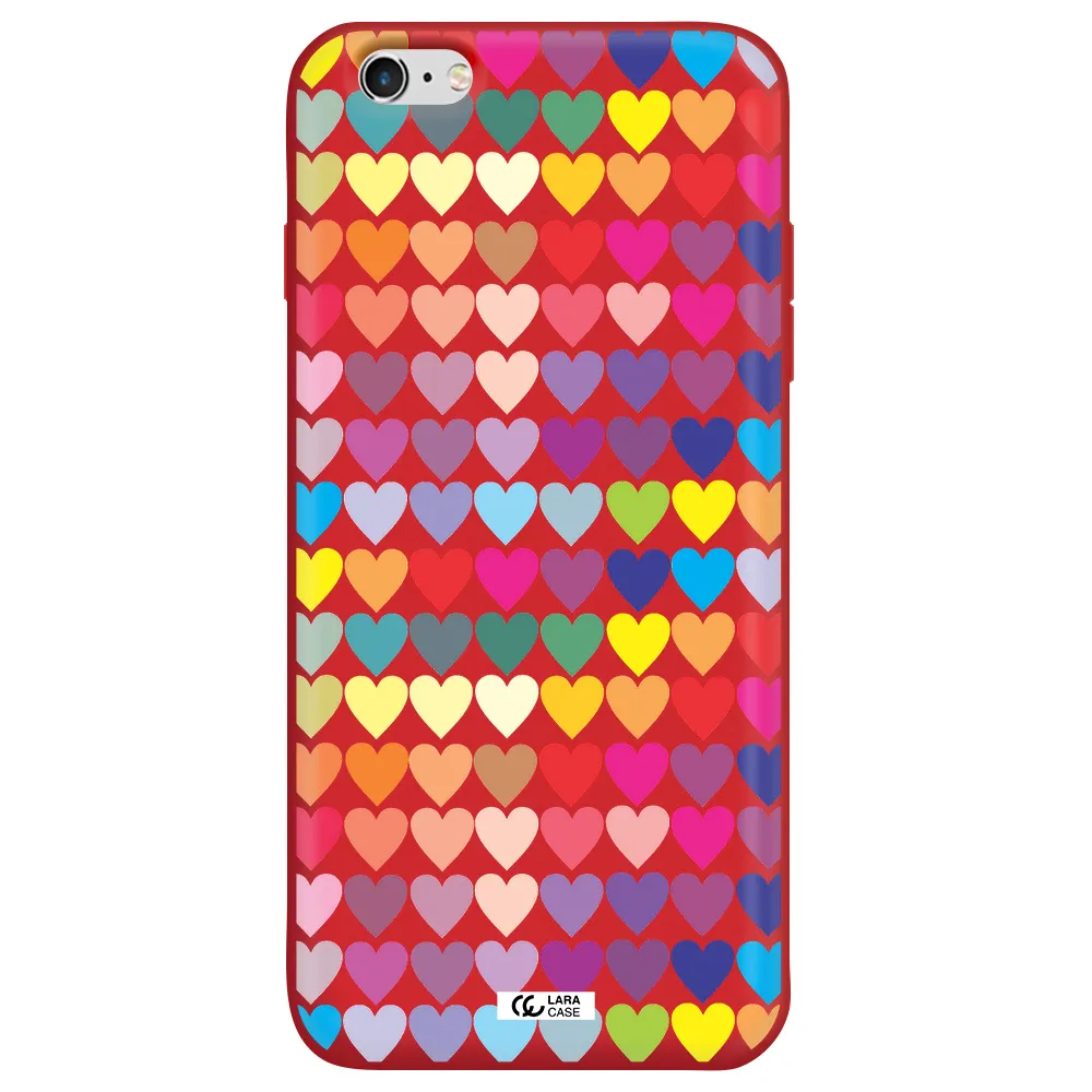 a colorful heart pattern Apple iPhone 6 plus Silicone Imperial Red Case