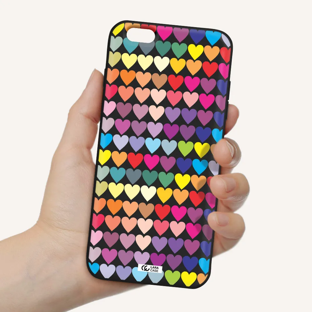 a colorful heart pattern Apple iPhone 6 s plus Silicone black Case