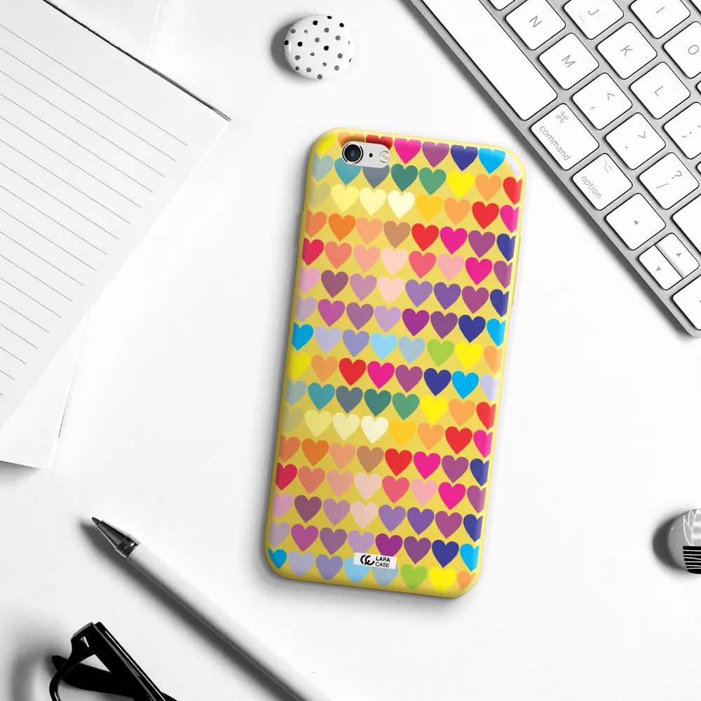 a colorful heart pattern Apple iPhone 6 s plus Silicone canary yellow Case