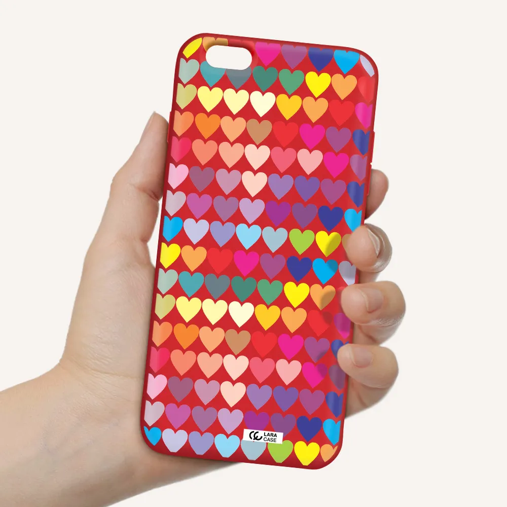 a colorful heart pattern Apple iPhone 6 s plus Silicone Imperial Red Case