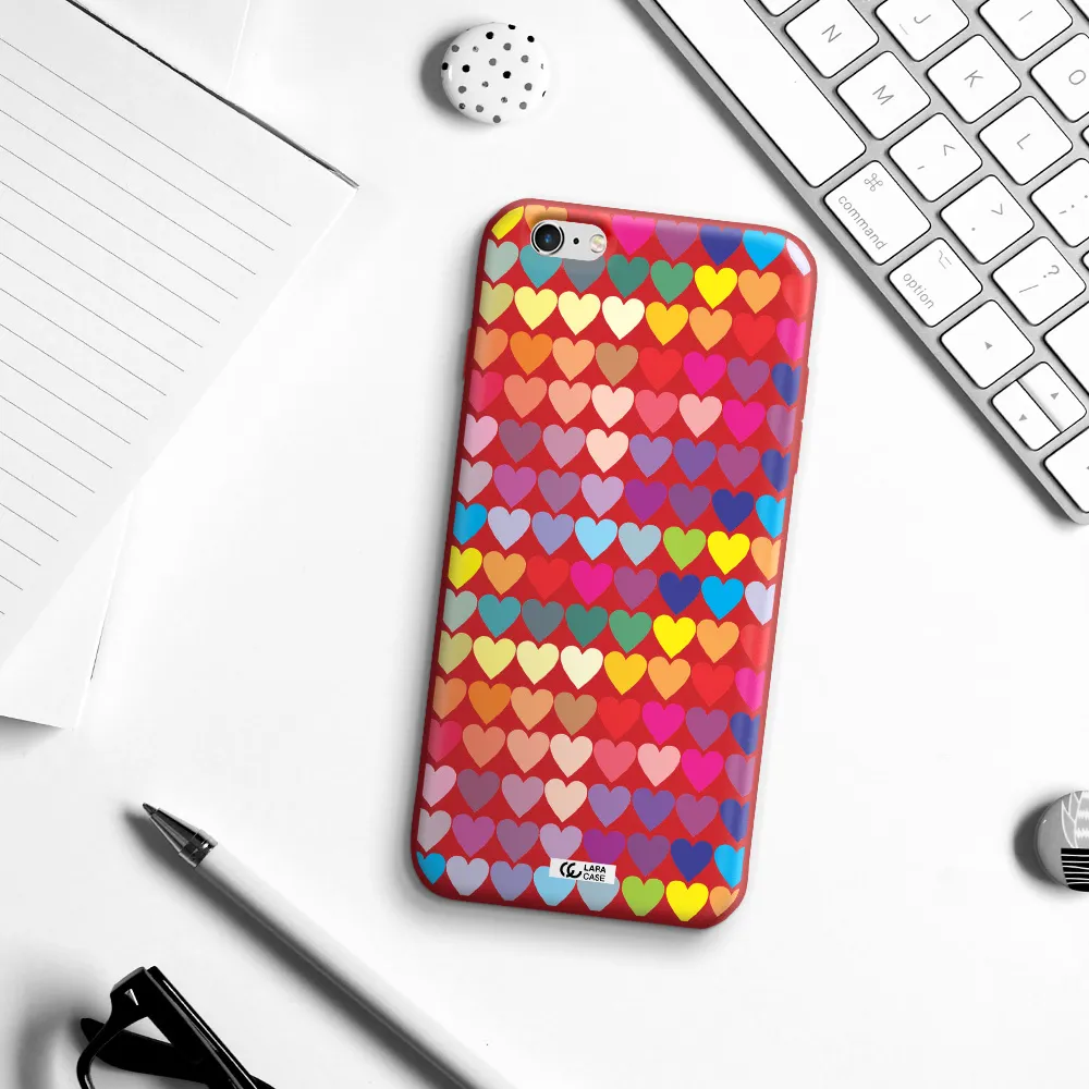 a colorful heart pattern Apple iPhone 6 s plus Silicone Imperial Red Case