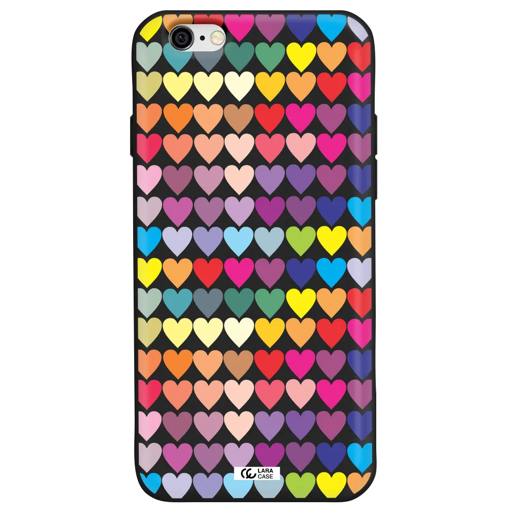 a colorful heart pattern Apple iPhone 6 Silicone black Case
