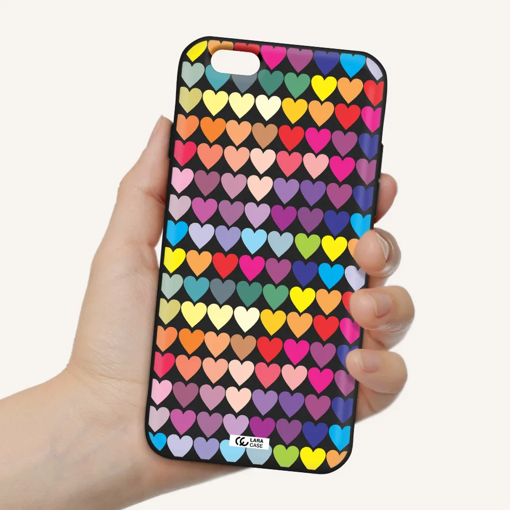 a colorful heart pattern Apple iPhone 6 Silicone black Case