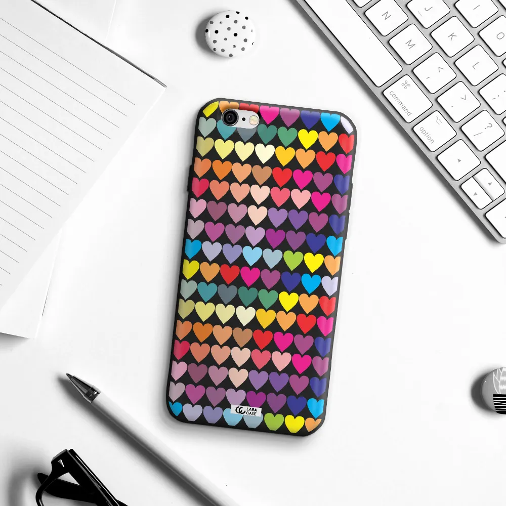 a colorful heart pattern Apple iPhone 6 Silicone black Case