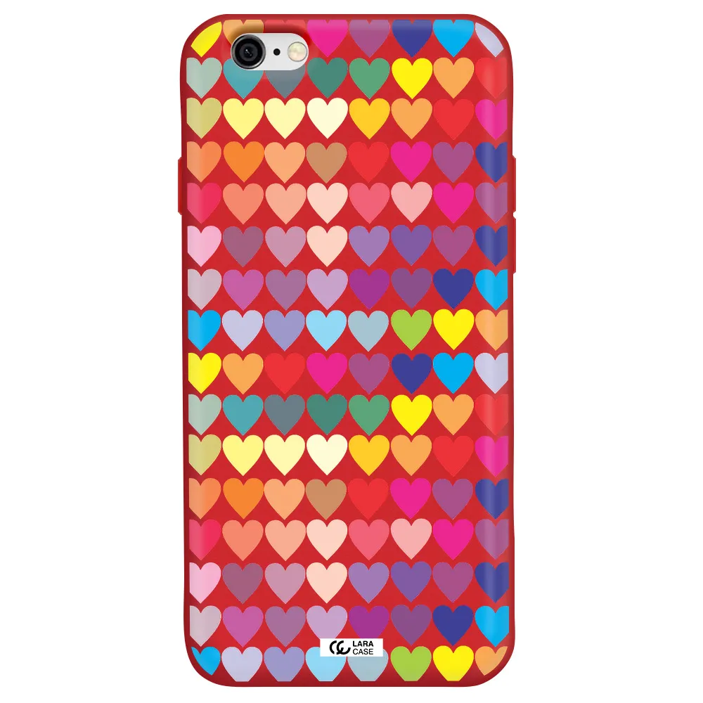 a colorful heart pattern Apple iPhone 6 Silicone Imperial Red Case