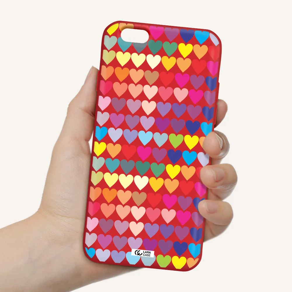 a colorful heart pattern Apple iPhone 6 Silicone Imperial Red Case