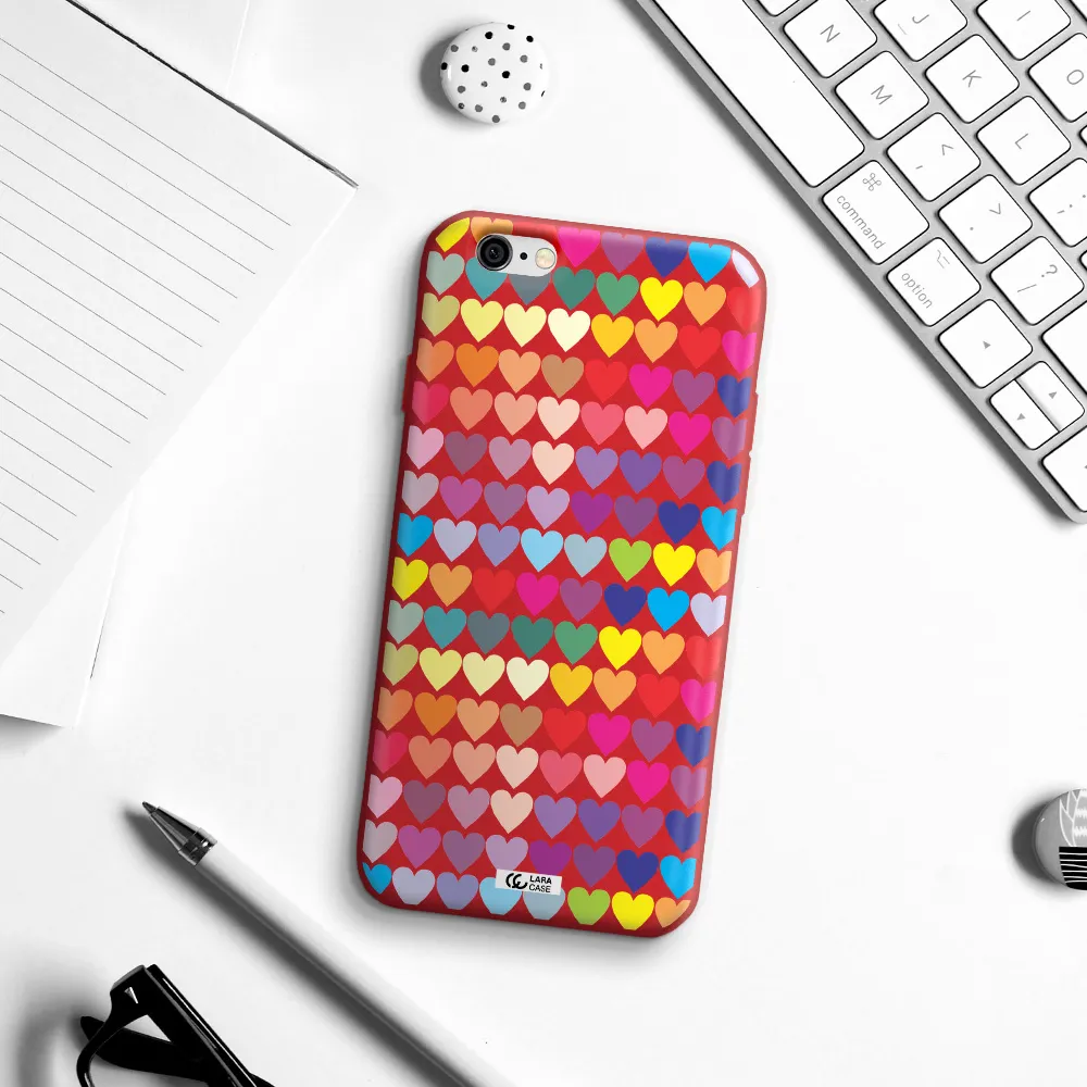 a colorful heart pattern Apple iPhone 6 Silicone Imperial Red Case