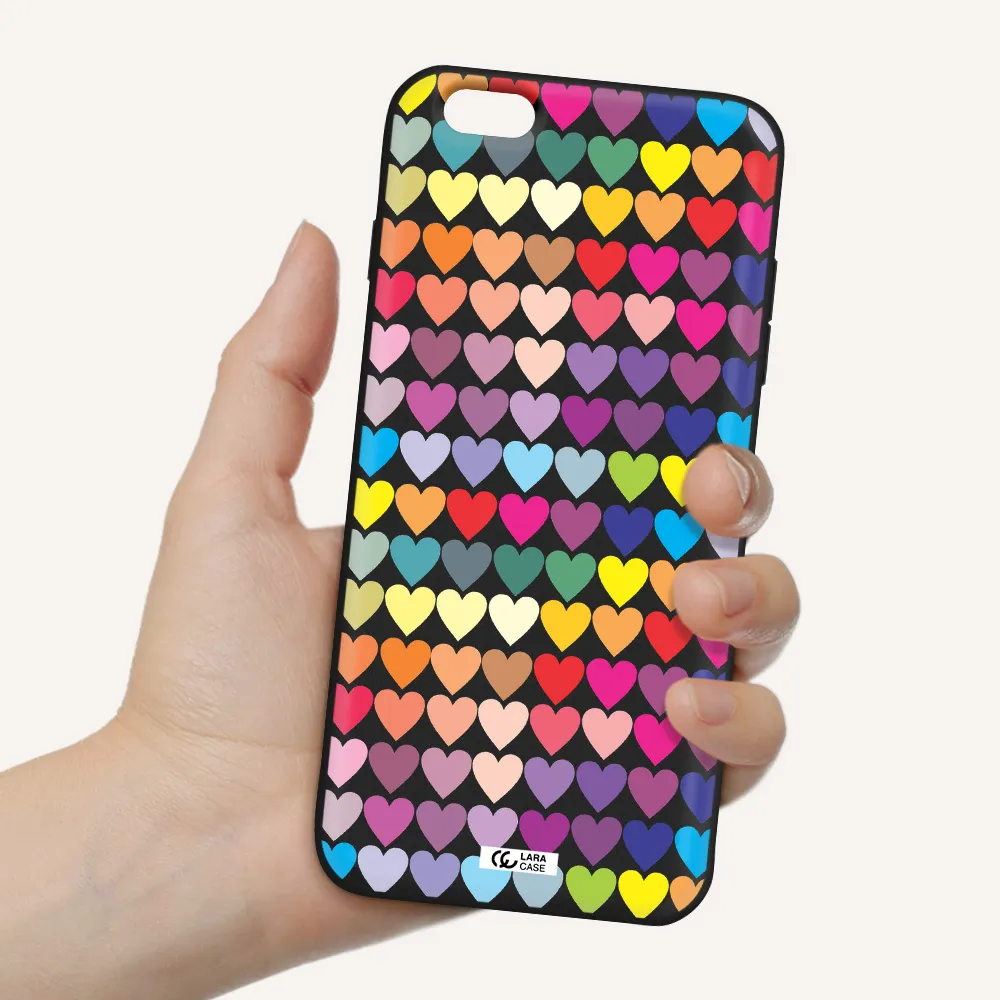 a colorful heart pattern Apple iPhone 6S Silicone black Case