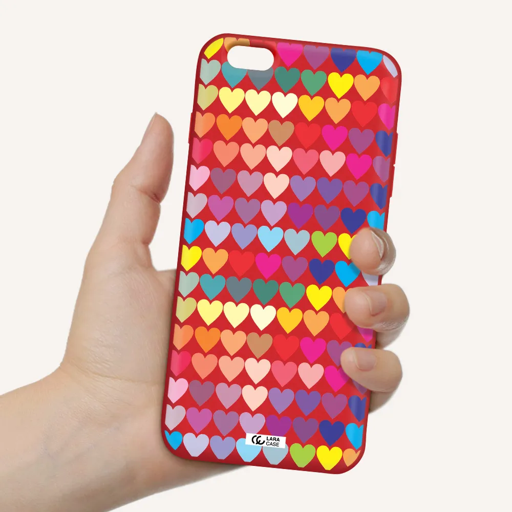 a colorful heart pattern Apple iPhone 6S Silicone Imperial Red Case