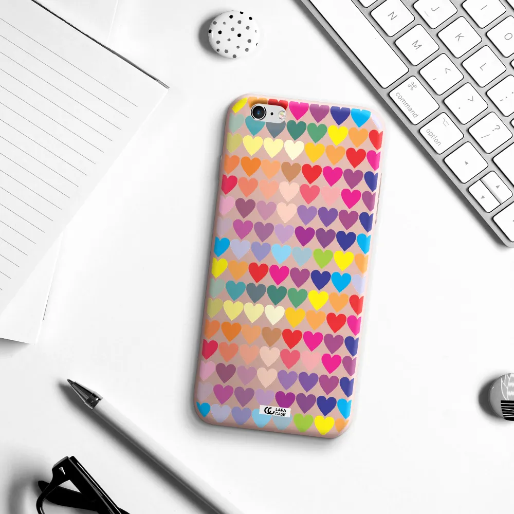 a colorful heart pattern Apple iPhone 6S Silicone pastel pink Case