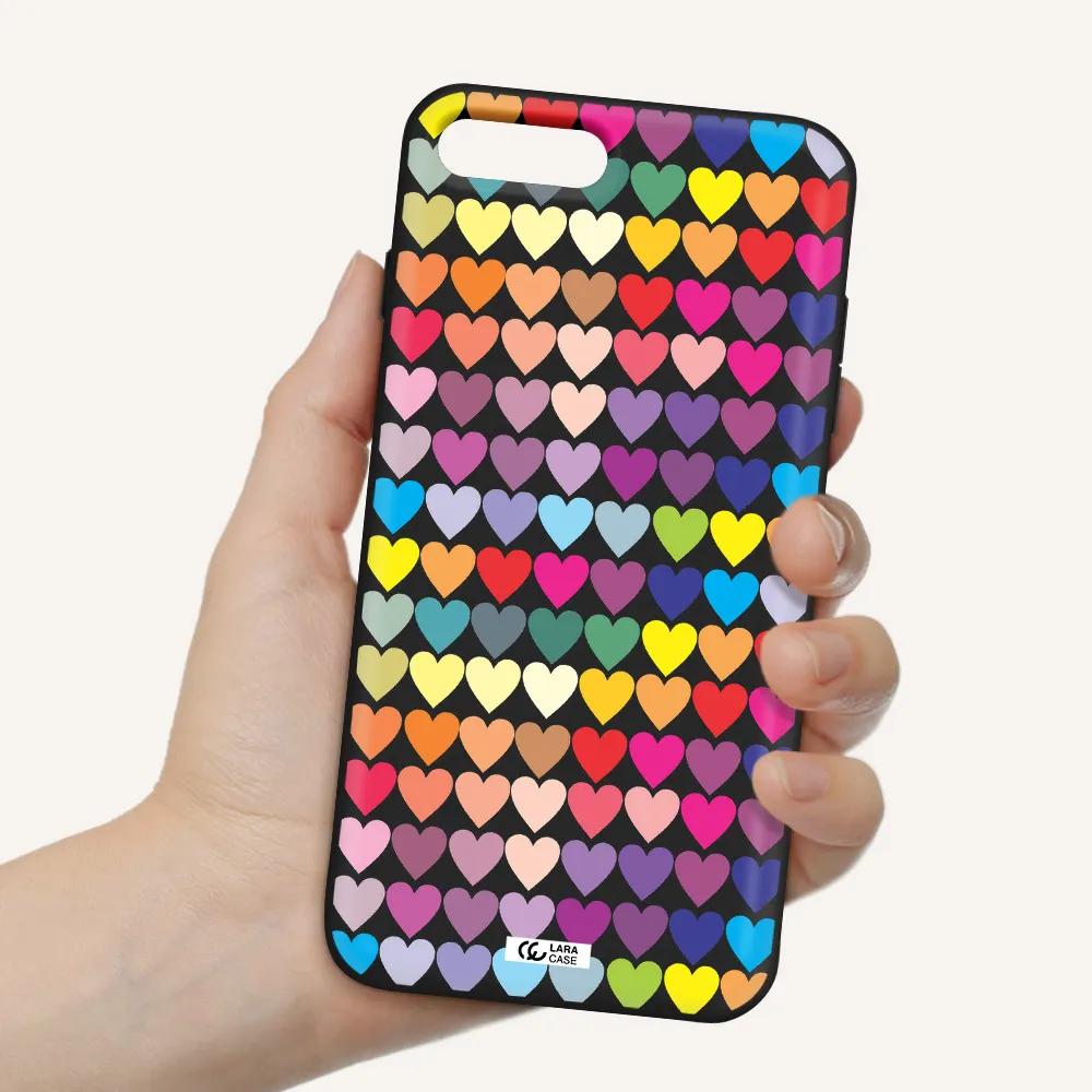 a colorful heart pattern Apple iPhone 7 plus Silicone black Case