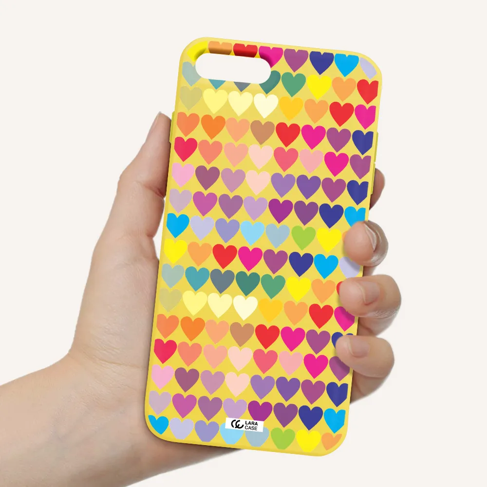 a colorful heart pattern Apple iPhone 7 plus Silicone canary yellow Case