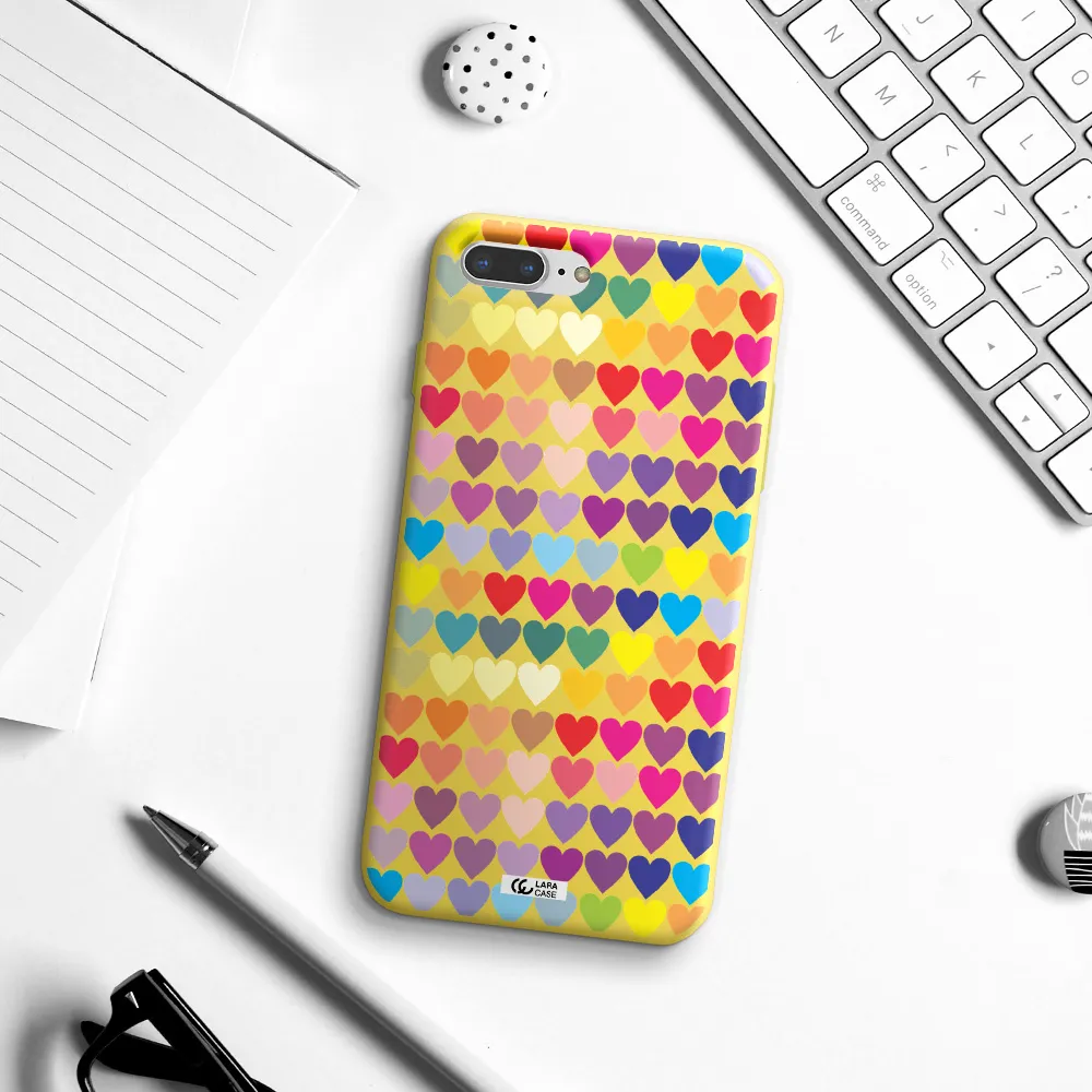 a colorful heart pattern Apple iPhone 7 plus Silicone canary yellow Case