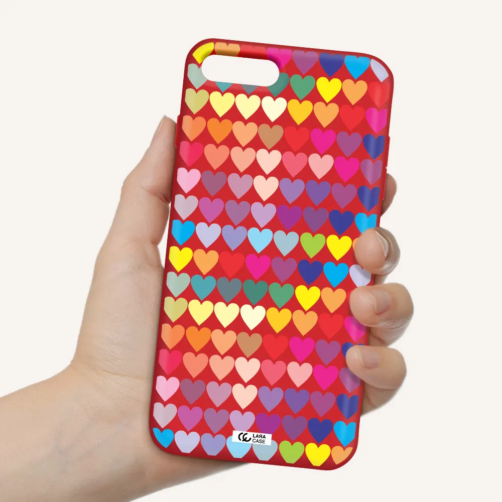 a colorful heart pattern Apple iPhone 7 plus Silicone Imperial Red Case