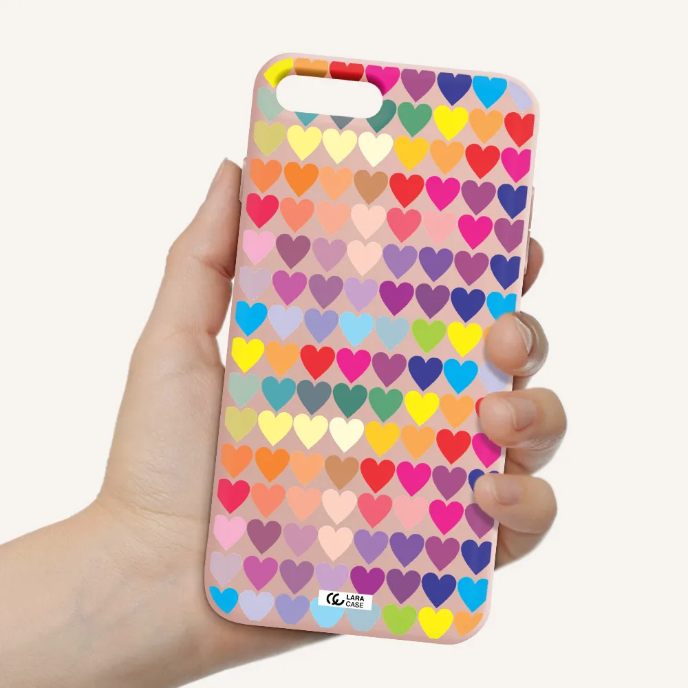 a colorful heart pattern Apple iPhone 7 plus Silicone pastel pink Case