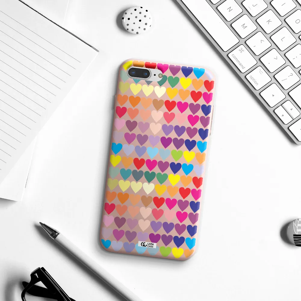 a colorful heart pattern Apple iPhone 7 plus Silicone pastel pink Case