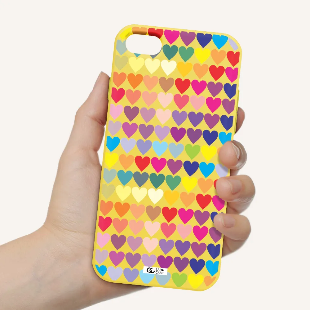 a colorful heart pattern Apple iPhone 7 Silicone canary yellow Case