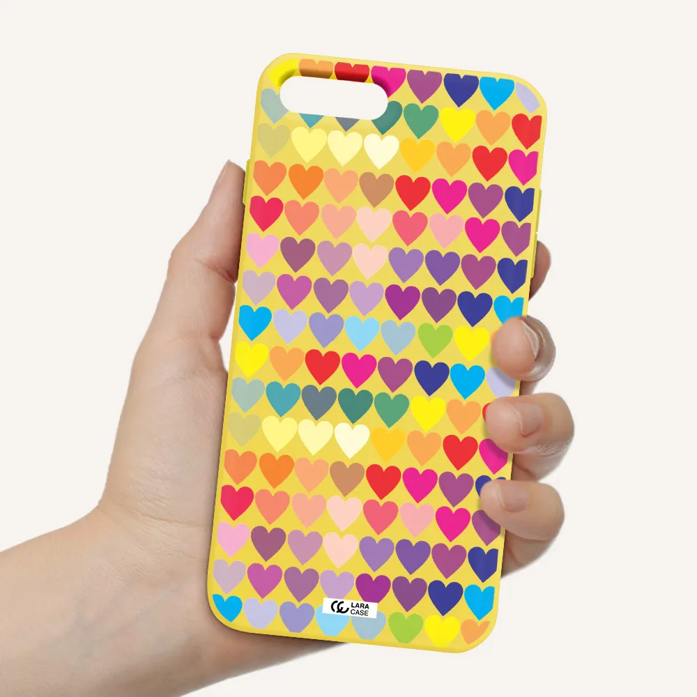 a colorful heart pattern Apple iPhone 8 plus Silicone canary yellow Case