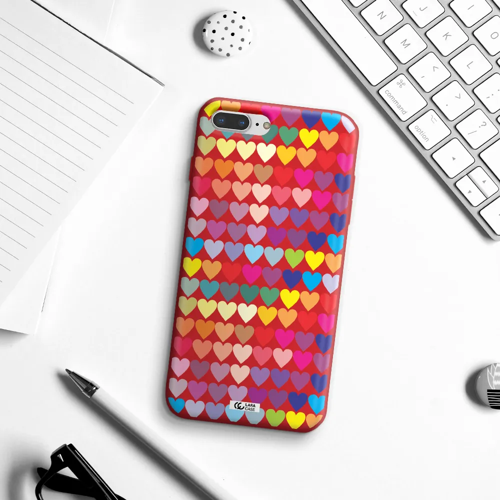a colorful heart pattern Apple iPhone 8 plus Silicone Imperial Red Case