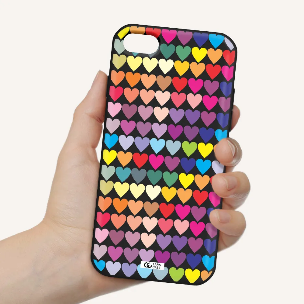 a colorful heart pattern Apple iPhone 8 Silicone black Case