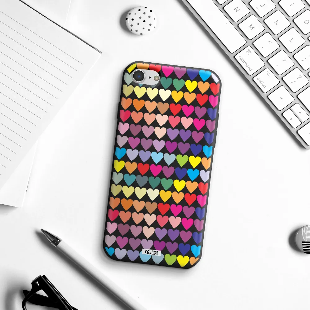 a colorful heart pattern Apple iPhone 8 Silicone black Case