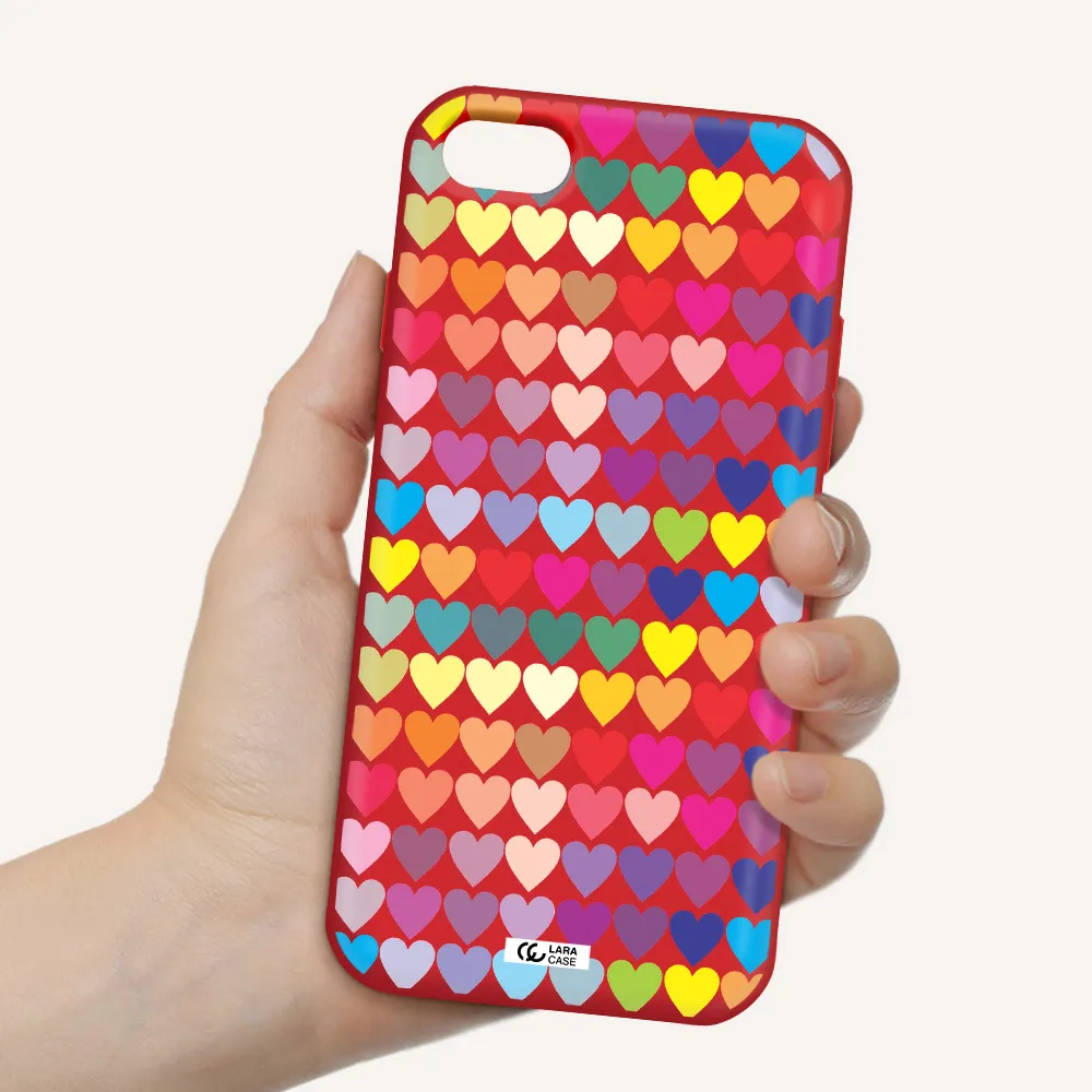 a colorful heart pattern Apple iPhone 8 Silicone Imperial Red Case