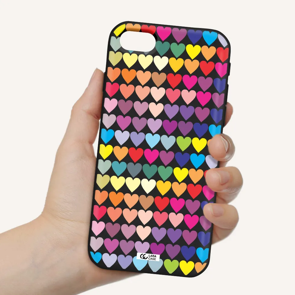 a colorful heart pattern Apple iPhone se 2020 Silicone black Case