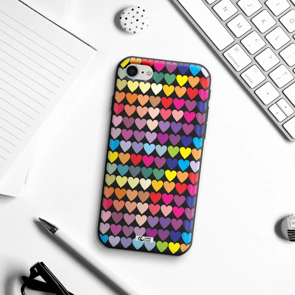 a colorful heart pattern Apple iPhone se 2020 Silicone black Case