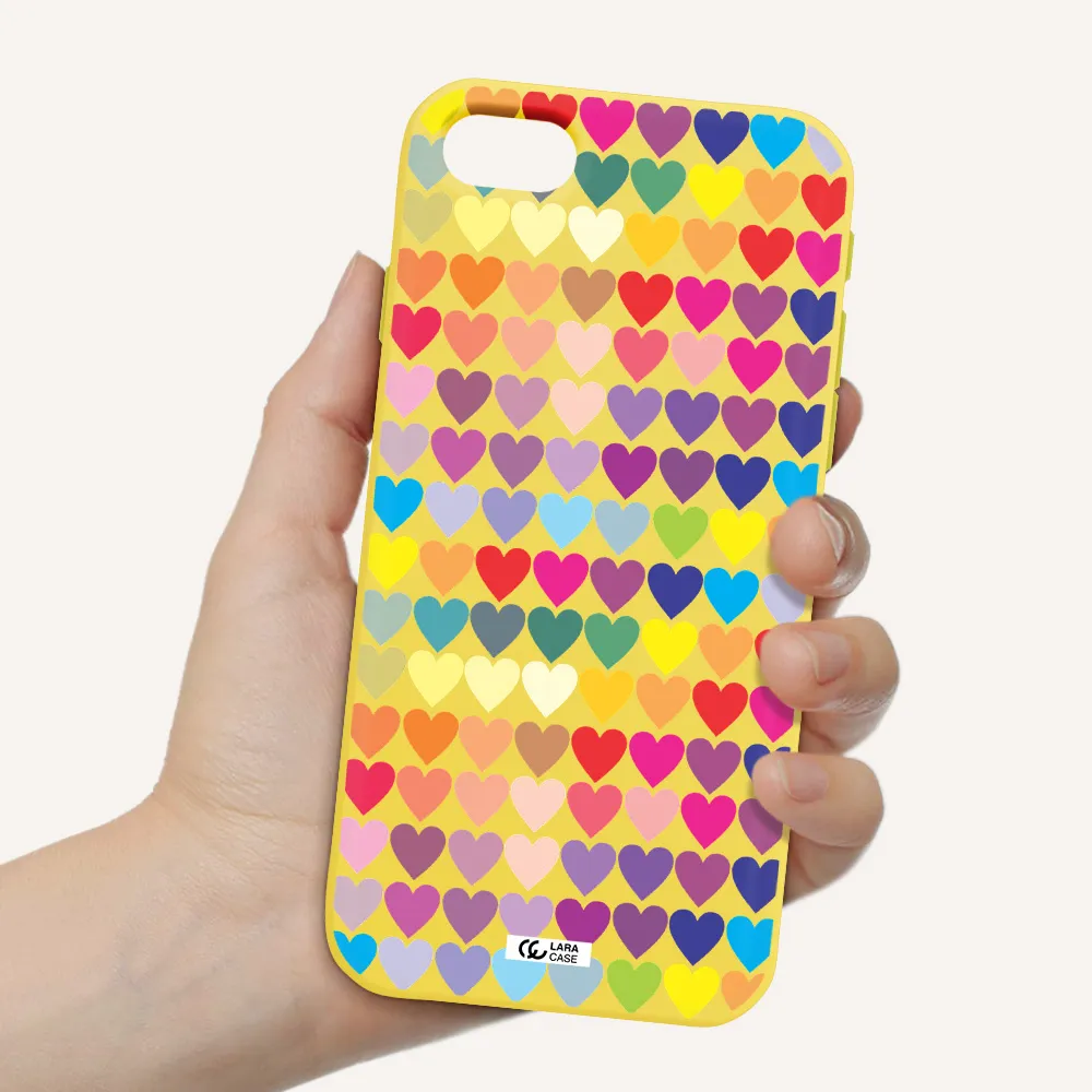 a colorful heart pattern Apple iPhone se 2020 Silicone canary yellow Case