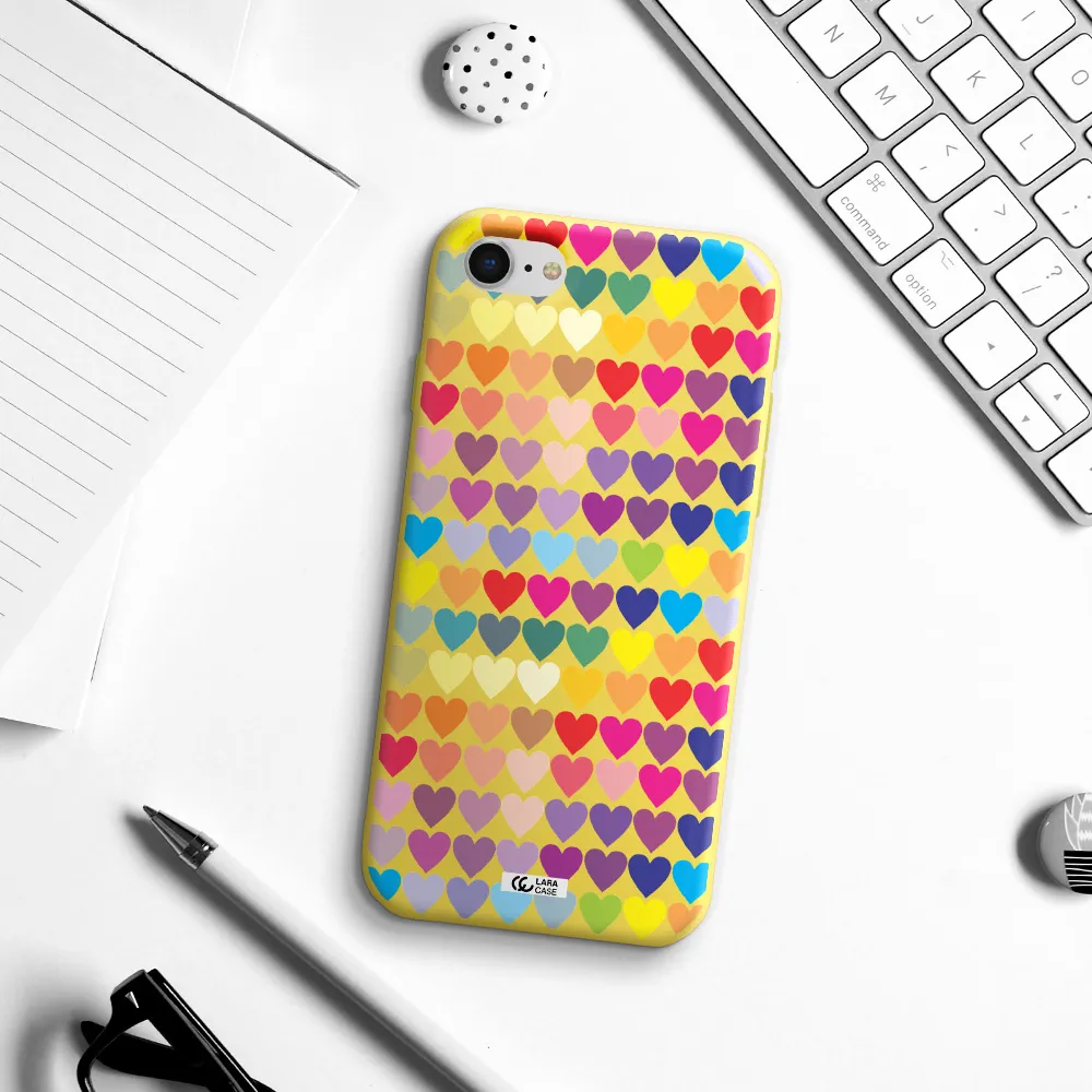 a colorful heart pattern Apple iPhone se 2020 Silicone canary yellow Case