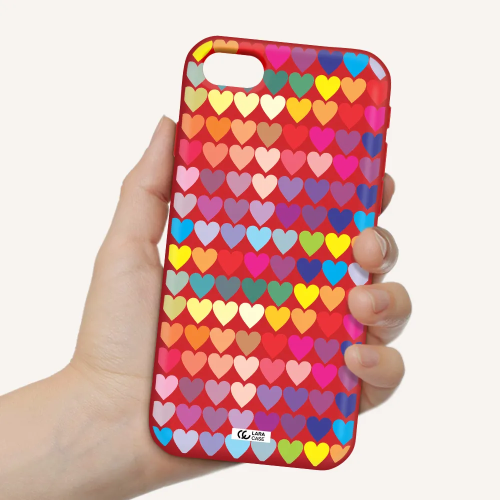 a colorful heart pattern Apple iPhone se 2020 Silicone Imperial Red Case